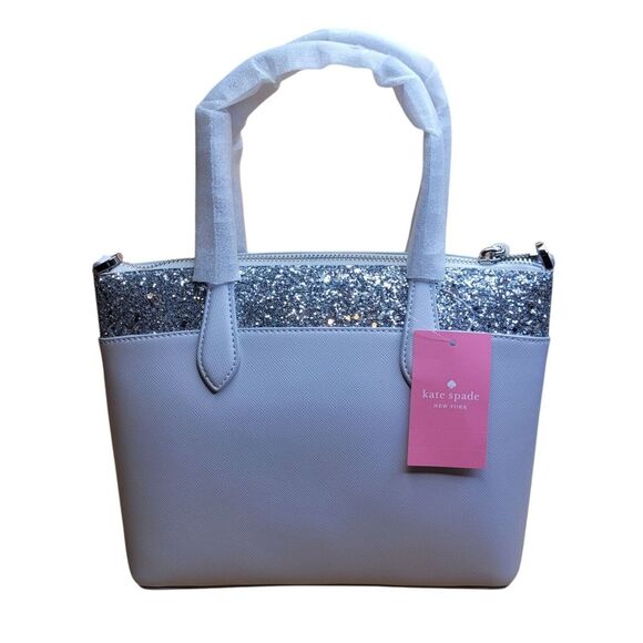 NWT Kate Spade Flash Glitter Satchel‎ Crossbody Bag $329 Light Gray - Picture 1 of 8